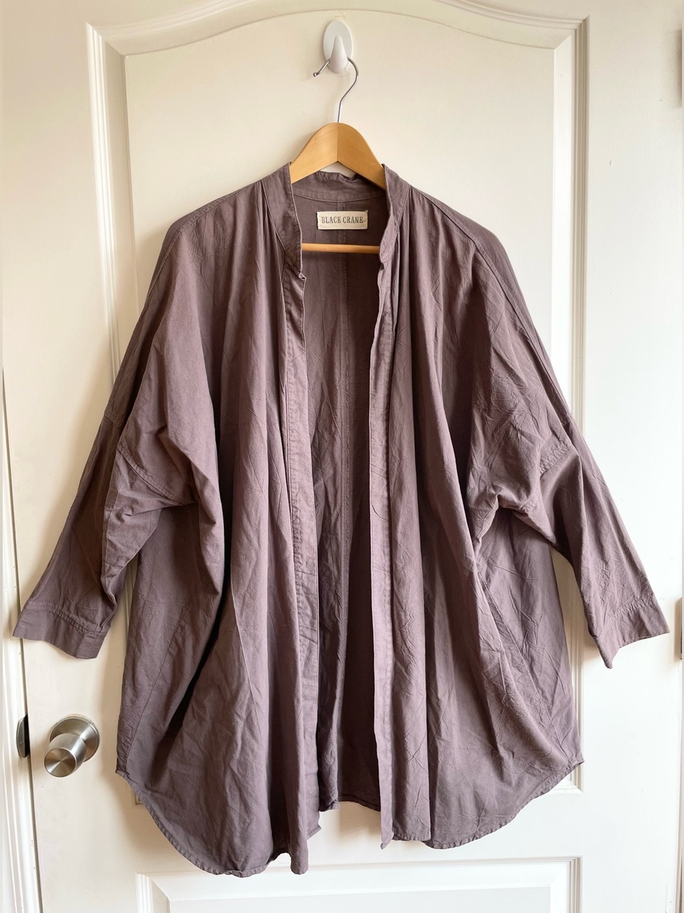 Black Crane 100% Cotton Textured Jacket Kimono Mauve Brown One Size Lagenlook